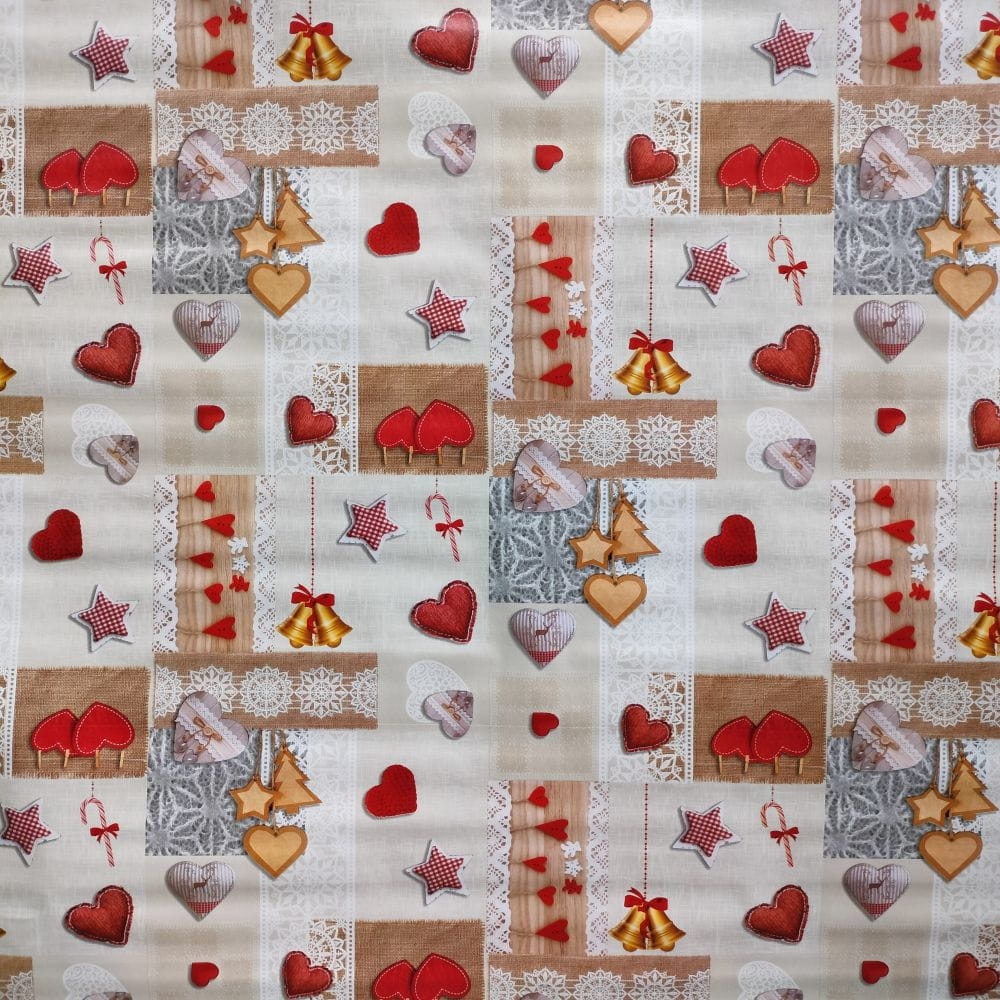 Cerata obrus na metry plamoodporny, święta bombki serduszka gwiazdki