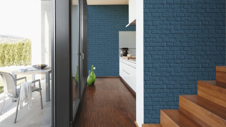 Tapeta ścienna AS Metropolitan Stories 36912-3, tapeta w niebieski ceglany mur, trójwymiarowy, 3d, cegła niebieska, styl industrialny