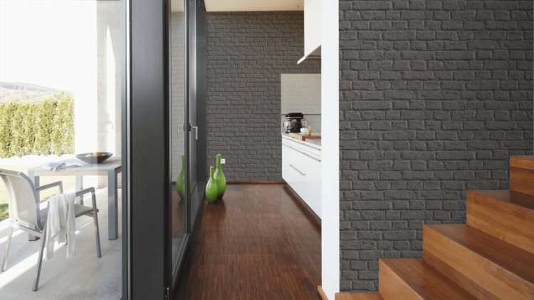 Tapeta ścienna AS Metropolitan Stories 36912-1, tapeta w czarny ceglany mur, trójwymiarowy, 3d, cegła czarna, styl industrialny