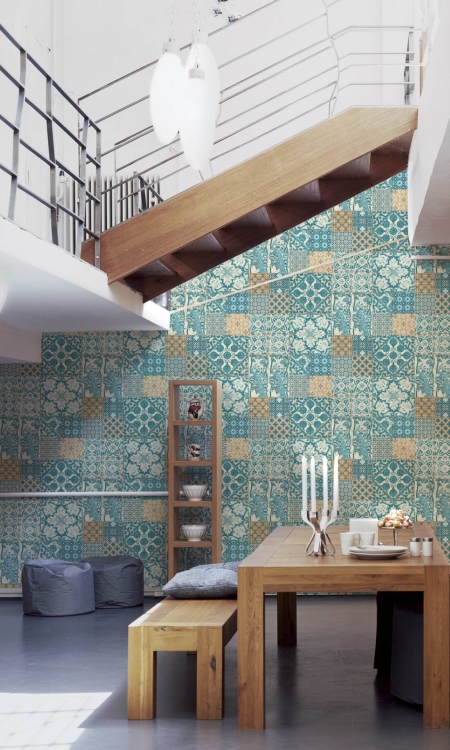 Tapeta ścienna AS Metropolitan Stories 36923-3, tapeta w biało-turkusową kaflę, terakotę, decor 3D, styl marokański