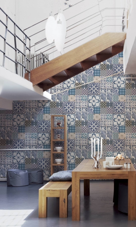 Tapeta ścienna AS Metropolitan Stories 36923-2, tapeta w biało-granatową kaflę, terakotę, decor 3D