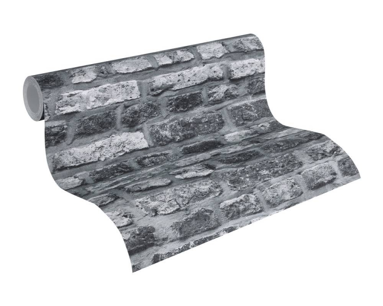 Tapeta AS Il Decoro 36281-2, tapeta ścienna na flizelinie w starą paloną cegłę 3D, kolor czarny, styl loftowy, tapeta do pokoju, przedpokoju