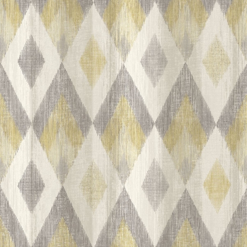 Tapeta Ugepa Odesse L96102, tapeta wzór geometryczny, romby, tkany koc, dywan, styl etniczny, w kolorze szarym i żółtym. Okładzina ścienna na flizelinie, winylowa tapeta na ścianę