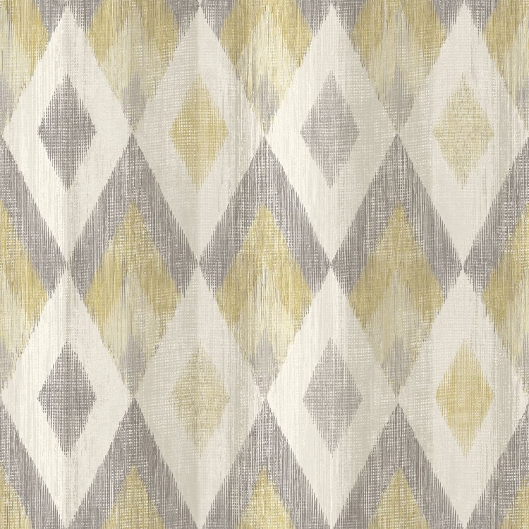 Tapeta Ugepa Odesse L96102, tapeta wzór geometryczny, romby, tkany koc, dywan, styl etniczny, w kolorze szarym i żółtym. Okładzina ścienna na flizelinie, winylowa tapeta na ścianę