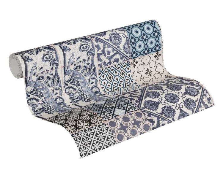 Tapeta ścienna AS Metropolitan Stories 36923-2, tapeta w biało-granatową kaflę, terakotę, decor 3D