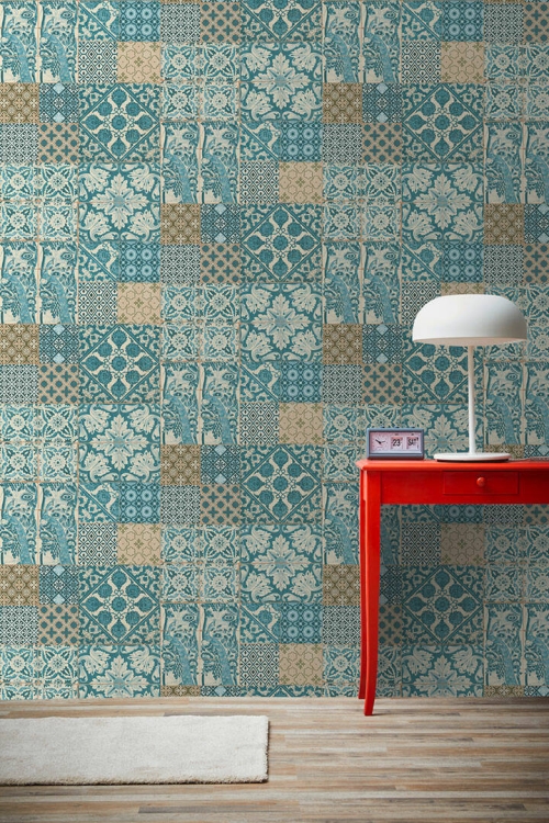Tapeta ścienna AS Metropolitan Stories 36923-3, tapeta w biało-turkusową kaflę, terakotę, decor 3D, styl marokański