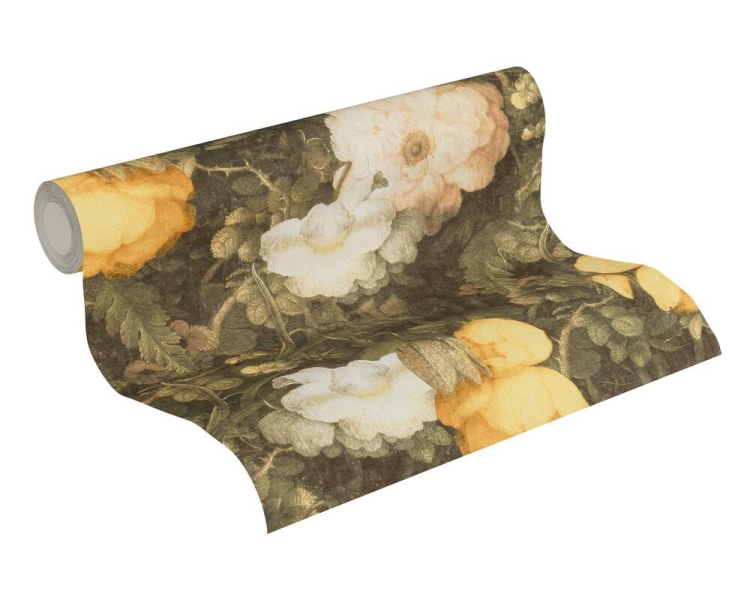 Tapeta ścienna AS Metropolitan Stories 36921-1 tapeta flizelinowa, duże kwiaty, róże, piwonie, musztardowe, obraz 3D