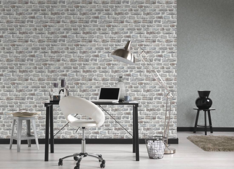 Tapeta AS 36140-3, tapeta Elements AS  na flizelinie, mur ceglany, cegła palona, szara