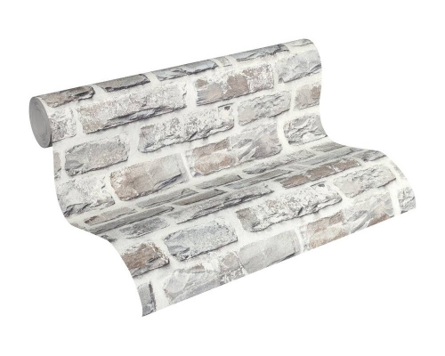 Tapeta AS 36140-3, tapeta Elements AS  na flizelinie, mur ceglany, cegła palona, szara