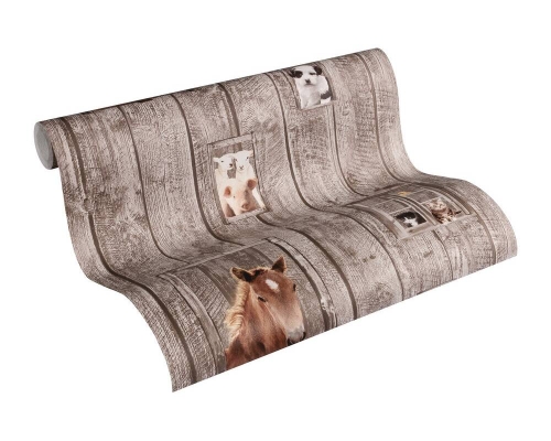 Tapeta AS Little Stars 35842-2, tapeta dziecięca, tapeta w deski, drewno, tapeta w zwierzątka