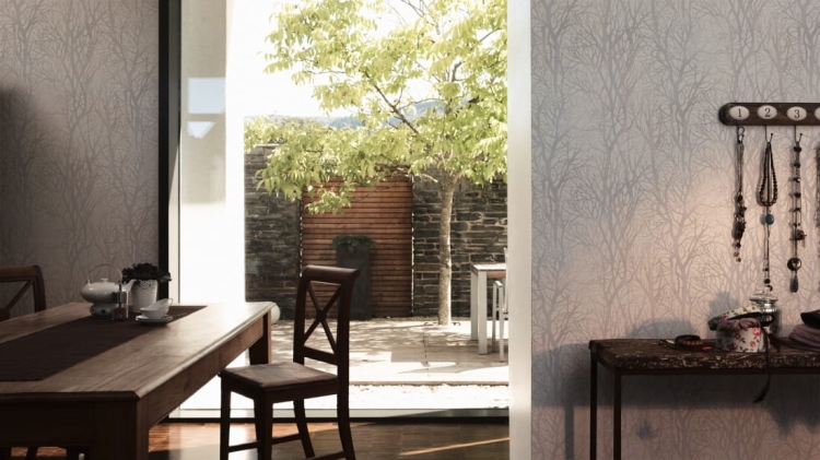 tapeta ścienna AS Life 300941, tapeta na flizelinie, tapeta drzewka białe, perłowe, tapeta do pokoju, holu, sypialni, styl skandynawski