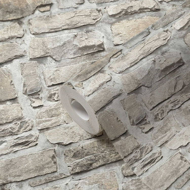 Tapeta AS Il Decoro 36370-2, tapeta do kuchni, pokoju, przedpokoju, beżowo-szary, tapeta kamień, mur kamienny 3D