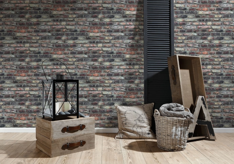 Tapeta AS Il Decoro 36281-1, tapeta ścienna na flizelinie w starą paloną cegłę 3D, kolor czarny czerwony, styl loftowy, tapeta do pokoju, przedpokoju