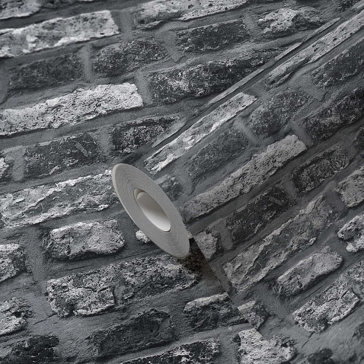 Tapeta AS Il Decoro 36281-2, tapeta ścienna na flizelinie w starą paloną cegłę 3D, kolor czarny, styl loftowy, tapeta do pokoju, przedpokoju