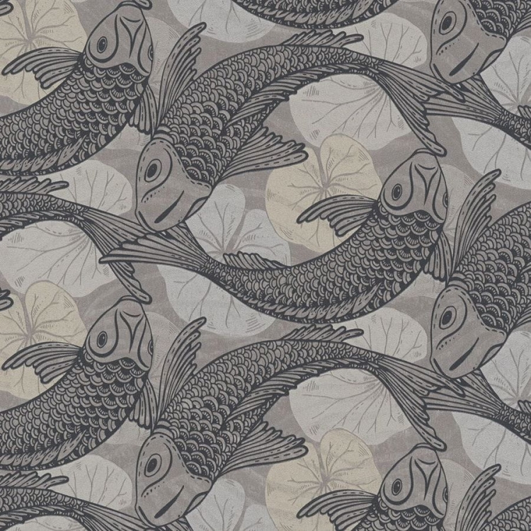 Tapeta ścienna w rybki koi, AS Metropolitan Stories 37859-3 czarno-srebrna