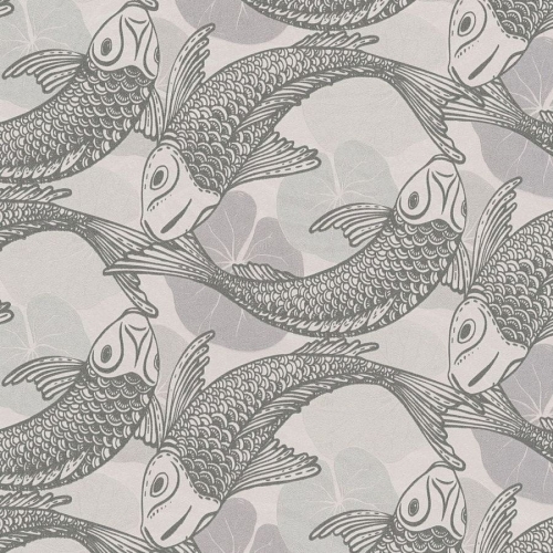 Tapeta AS Metropolitan Stories 2 37859-1 rybki koi, japoński styl, biało-srebrny