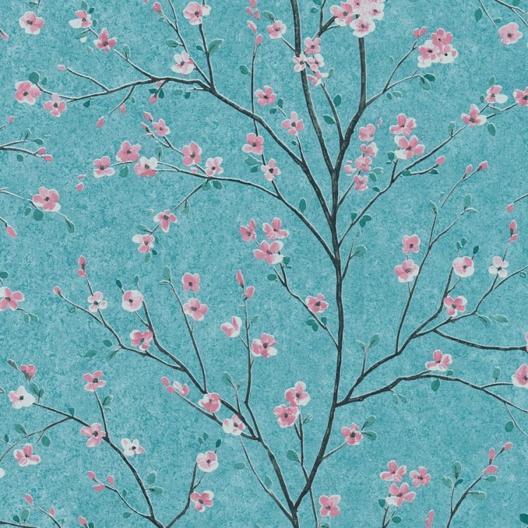 Tapeta AS Metropolitan Stories 2 37912-3, tapeta w drzewka, małe kwiatki wiśni, różowe, turkusowe
