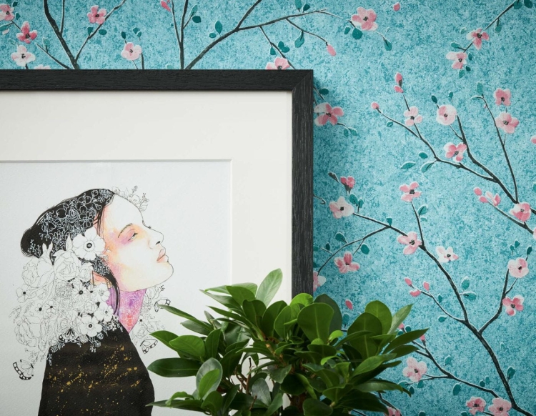 Tapeta AS Metropolitan Stories 2 37912-3, tapeta w drzewka, małe kwiatki wiśni, różowe, turkusowe