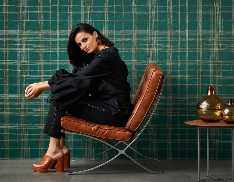 Tapeta ścienna AS Metropolitan Stories 37919-3, zielono-złoty wzór geometryczny, krata kolor butelkowy