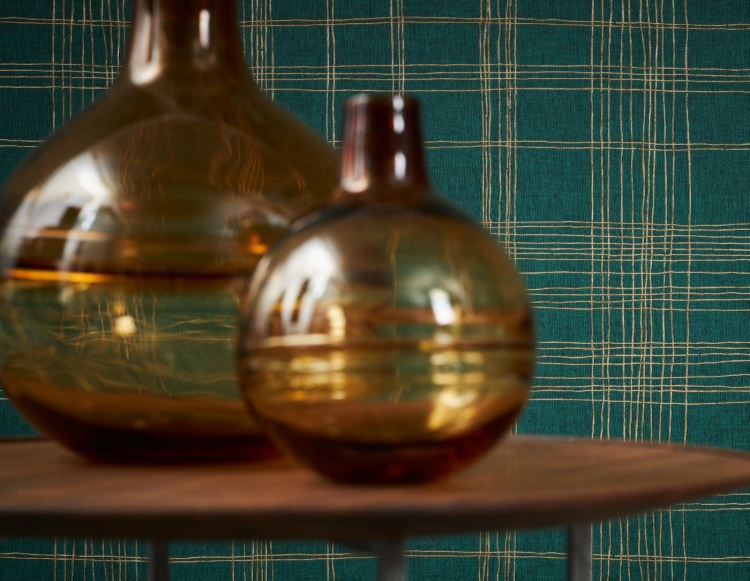 Tapeta ścienna AS Metropolitan Stories 37919-3, zielono-złoty wzór geometryczny, krata kolor butelkowy