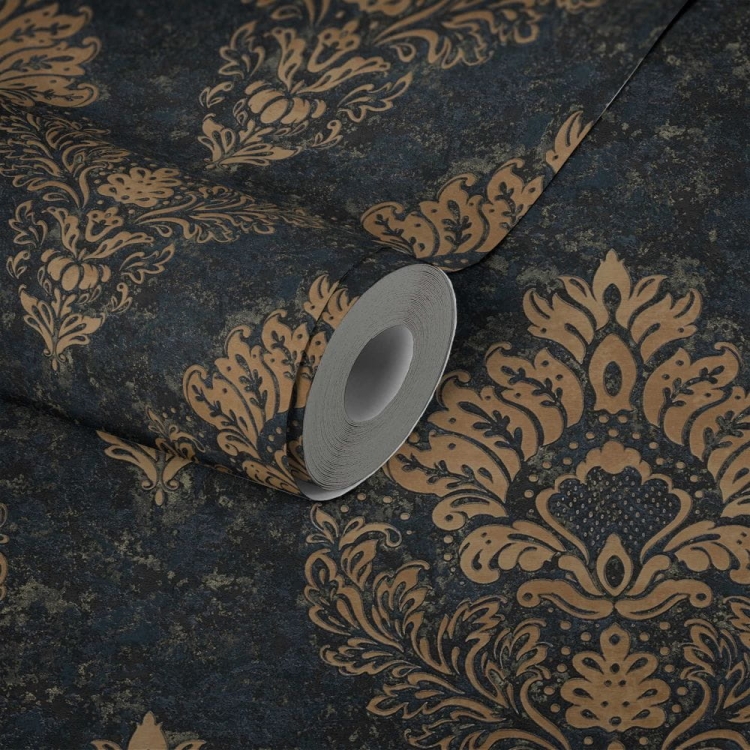 Tapeta AS Metropolitan Stories 2 37901-2, tapeta w ornament, granatowy, złoty, tapeta do salonu, styl glamour