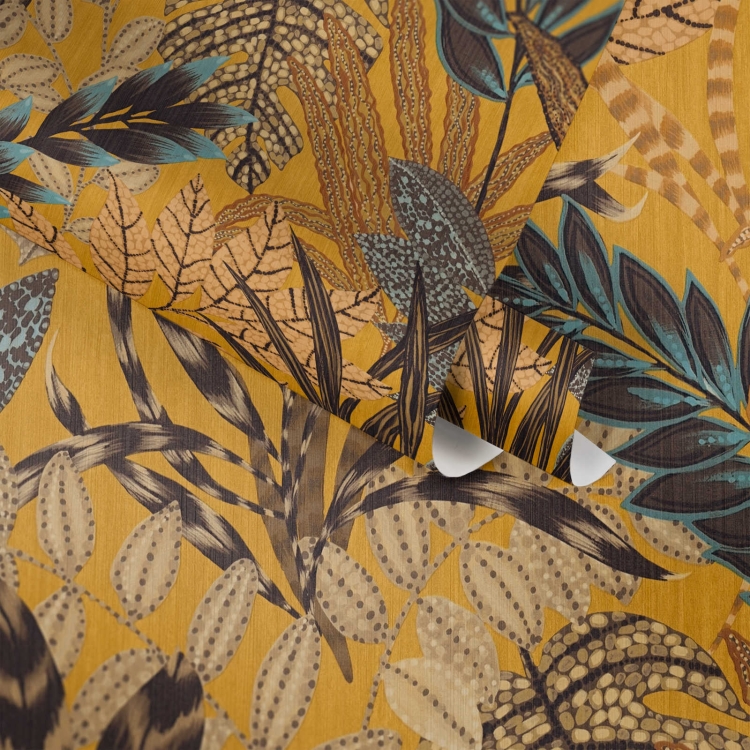 Tapeta ścienna w duże liście, palmy, AS Metropolitan Stories 37860-1 musztardowy, styl afrykański