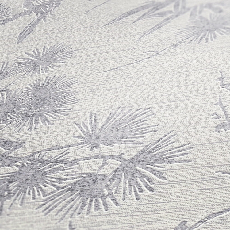 Tapeta ścienna w drzewka, krzewy, ptaki, AS Metropolitan Stories 37867-3 biało-srebrna