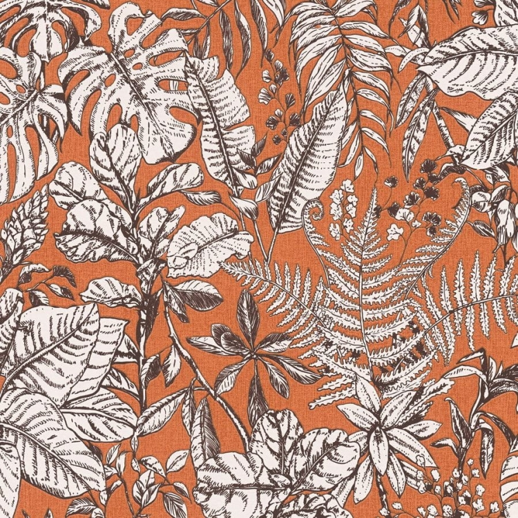 Tapeta Hechter 6 AS 375204, tapeta z motywem liści, palmy, monstery, botaniczna, kolor pomarańczowy, biały, czarny