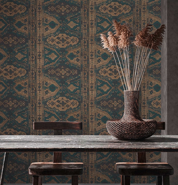 Metropolitan Stories 2 378682 Tapeta ścienna AS, tapeta wzór marokański dywan, koc, turkusowy, brązowy