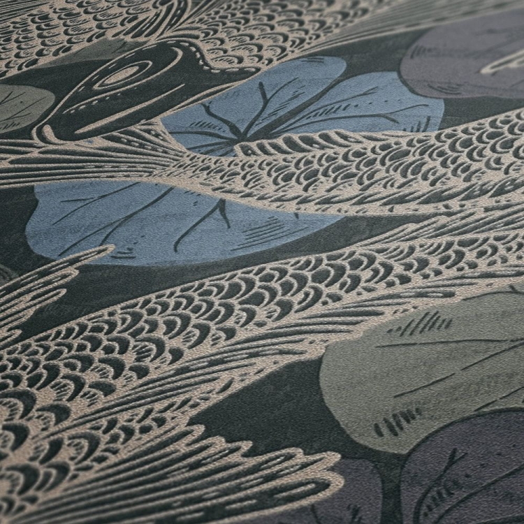 Tapeta ścienna w rybki koi, AS Metropolitan Stories 37859-4 czarno-koralowa