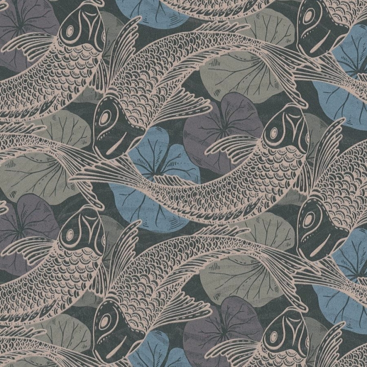 Tapeta ścienna w rybki koi, AS Metropolitan Stories 37859-4 czarno-koralowa