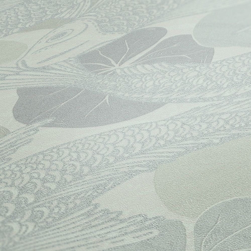 Tapeta ścienna w rybki koi, AS Metropolitan Stories 37859-6 kremowo-srebrny