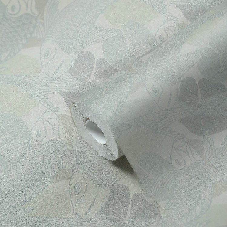 Tapeta ścienna w rybki koi, AS Metropolitan Stories 37859-6 kremowo-srebrny