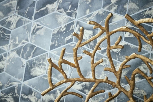 Tapeta AS Metropolitan Stories 2 37863-4, tapeta kafle 3D, terakota, do kuchni, łazienki, szara i złota