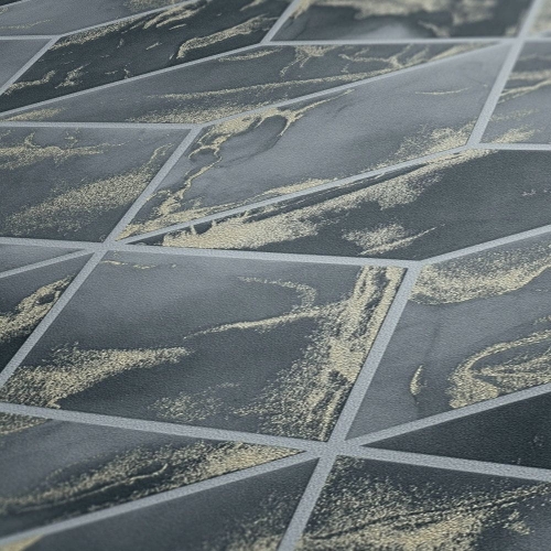 Tapeta AS Metropolitan Stories 2 37863-3, tapeta w kafle 3D, kostkę, terakota, czarna ze złotym