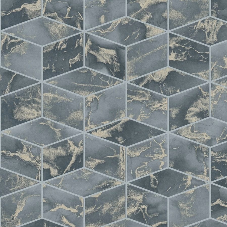 Tapeta AS Metropolitan Stories 2 37863-3, tapeta w kafle 3D, kostkę, terakota, czarna ze złotym