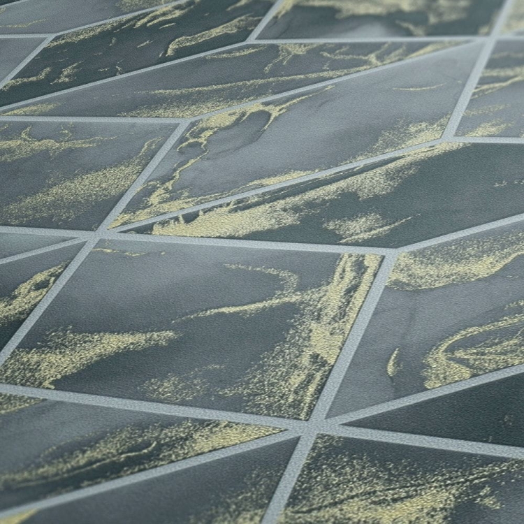 Tapeta AS Metropolitan Stories 2 37863-4, tapeta kafle 3D, terakota, do kuchni, łazienki, szara i złota