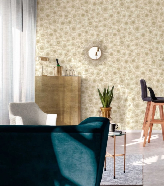 Tapeta New Life 37685-1 tapeta ścienna na flizelinie, do pokoju, kwiaty, decor, szałwiowo-złoty, kolor