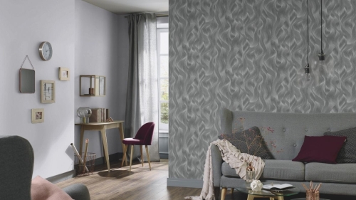 Tapeta Erismann Elle 10151-47 na flizelinie, nieregularny wzór fali w szaro-srebrnym kolorze