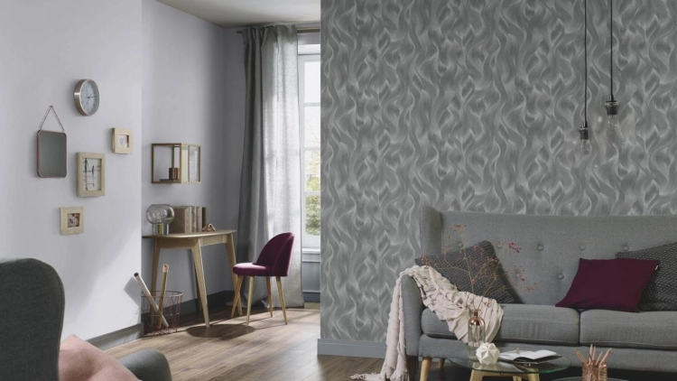 Tapeta Erismann Elle 10151-47 na flizelinie, nieregularny wzór fali w szaro-srebrnym kolorze