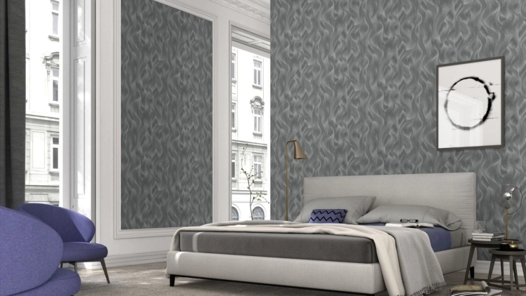 Tapeta Erismann Elle 10151-47 na flizelinie, nieregularny wzór fali w szaro-srebrnym kolorze