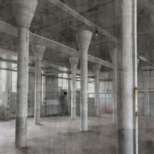 Tapeta ścienna/Mural Factory IV 429725 Rasch na flizelinie, 3D, zdjęcie starej fabryki, kolumny