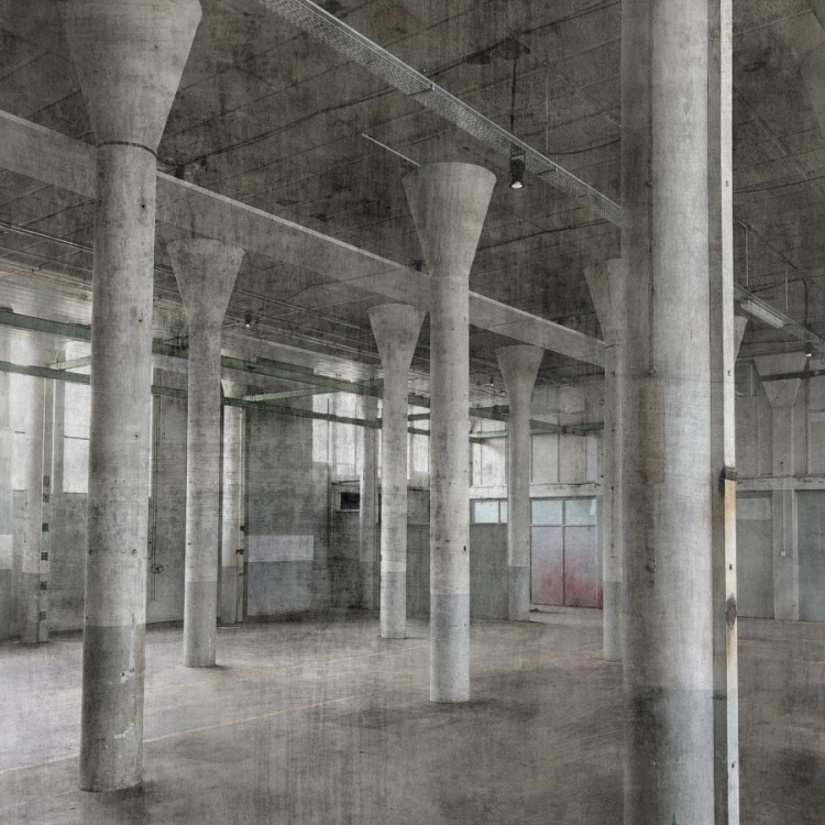 Tapeta ścienna/Mural Factory IV 429725 Rasch na flizelinie, 3D, zdjęcie starej fabryki, kolumny