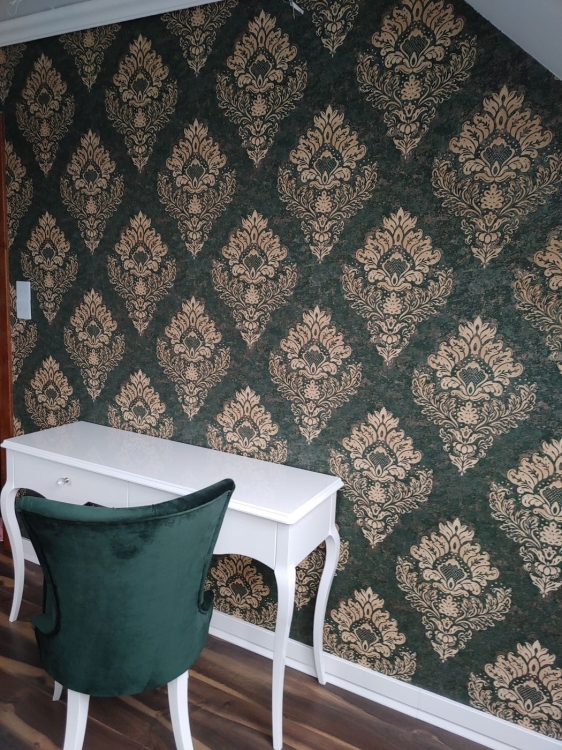 Tapeta ścienna AS Metropolitan Stories 2 37901-1, tapeta ścienna glamour, zielony, butelkowy ornament, winylowa okładzina na flizelinie