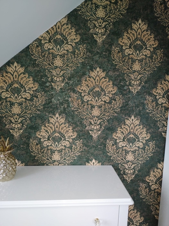 Tapeta ścienna AS Metropolitan Stories 2 37901-1, tapeta ścienna glamour, zielony, butelkowy ornament, winylowa okładzina na flizelinie