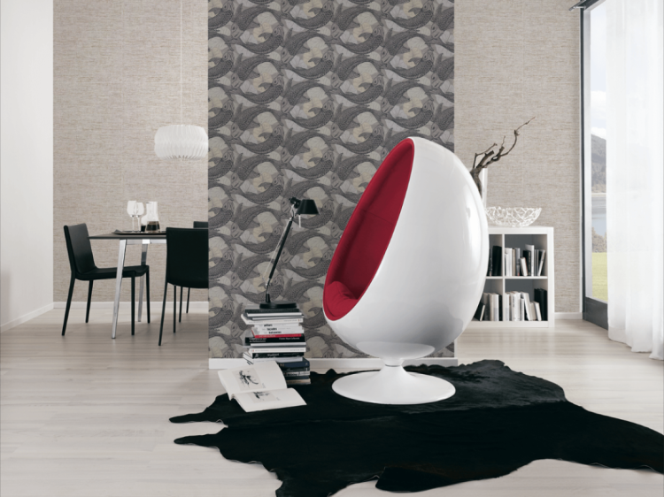 Tapeta ścienna na flizelinie AS Metropolitan Stories 2 37857-2, worek, lniana tkanina, w szaro-złotym kolorze, aranżacja