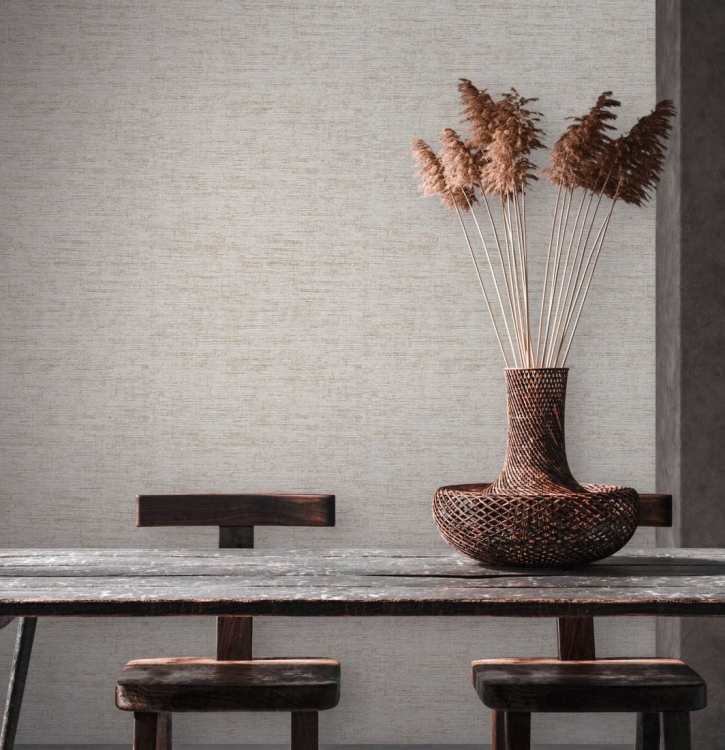 Tapeta ścienna na flizelinie AS Metropolitan Stories 2 37857-2, worek, lniana tkanina, w szaro-złotym kolorze, aranżacja