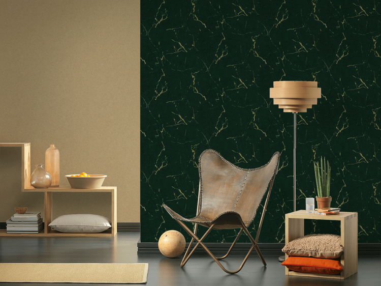 Tapeta AS Metropolitan Stories 2 37855-5 , okładzina ścienna na flizelinie, zielony butelkowy marmur, aranżacja tapety