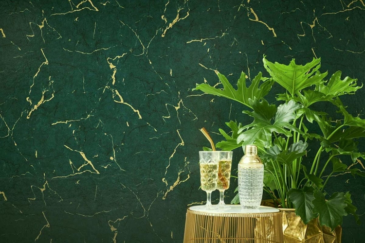 Tapeta AS Metropolitan Stories 2 37855-5 , okładzina ścienna na flizelinie, zielony butelkowy marmur, aranżacja tapety