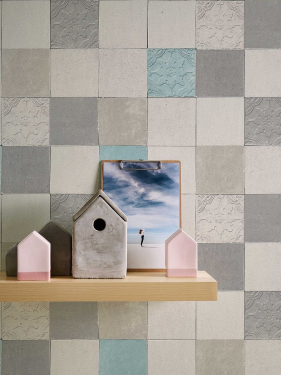 Tapeta AS New Walls 37406-1 Tapeta w kafle, mozaika, do kuchni, łazienki, szaro-niebieskie, beżowe